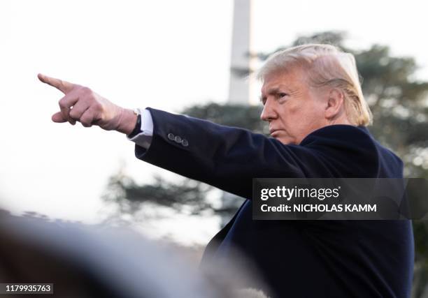 President Donald Trump speaks to the press before departing the White House in Washington, DC, on November 4, 2019 for a campaign rally in Kentucky.