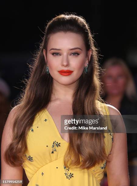 Katherine Langford attends the "Knives Out" European Premiere during the 63rd BFI London Film Festival at the Odeon Luxe Leicester Square on October...