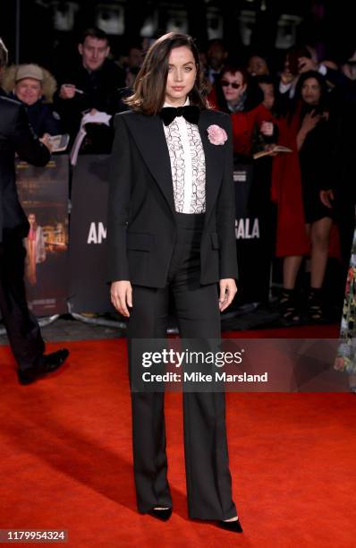 Ana de Armas attends the "Knives Out" European Premiere during the 63rd BFI London Film Festival at the Odeon Luxe Leicester Square on October 08,...