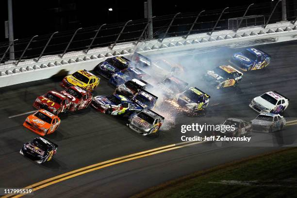 Multi-car crash involving several drivers including Kurt Busch, driver of the Shell/Pennzoil Dodge, Mark Martin, driver of the Carquest/GoDaddy.com...