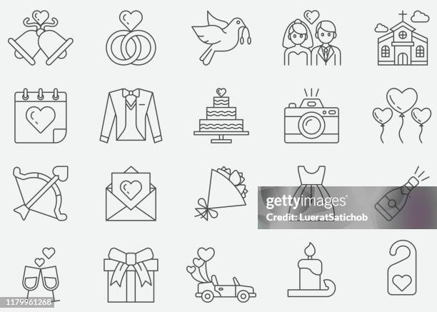 wedding thin line icons - bride stock illustrations