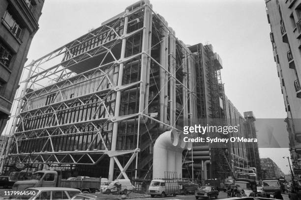 The Centre Pompidou, complex building in the Beaubourg area of the 4th arrondissement of Paris, designed by the architectural team of Richard Rogers,...