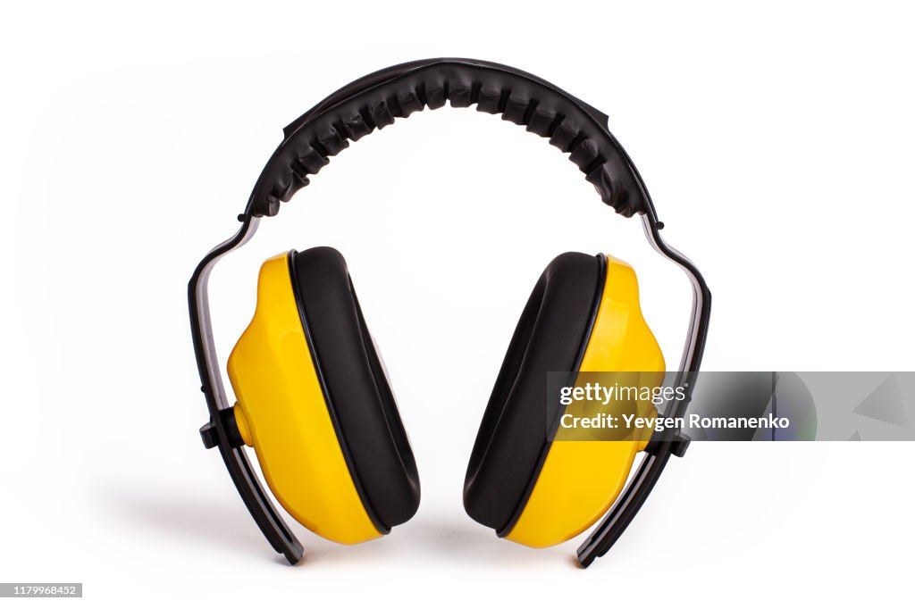 Hearing protection yellow ear muffs, Personal Protective Equipment, Safety Equipment isolated on white background