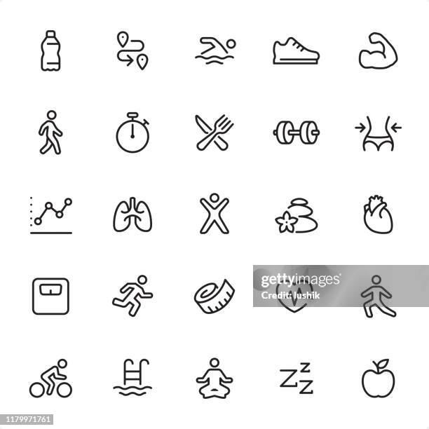 fitness und sport - umriss icon set - aqua aerobics stock-grafiken, -clipart, -cartoons und -symbole