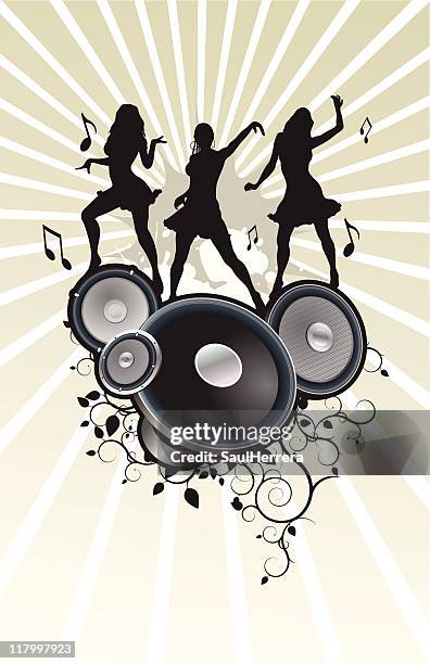 silhouettes dancing in audio speakers - cumbia dance stock illustrations