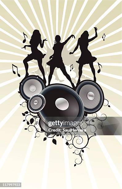 silhouettes dancing in audio speakers - reggae stock illustrations