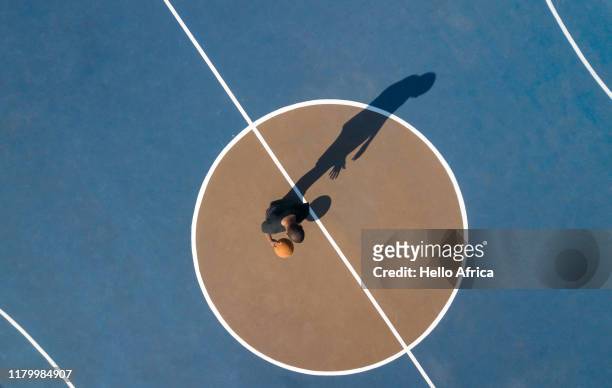 Aerial shot of basketball basketball player on court
