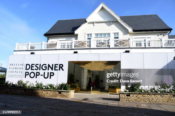 General view of the atmosphere at the launch of the British Fashion Council designer pop-up store at Bicester Village on October 09, 2019 in...