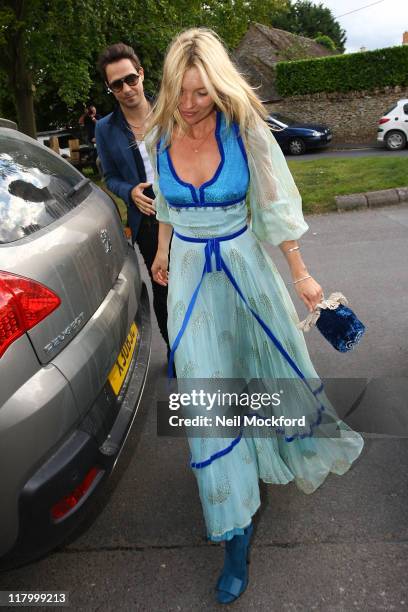 Jamie Hince and Kate Moss sighted arriving at the local pub to the church where she is due to get married tomorrow on June 30, 2011 in Southrop,...
