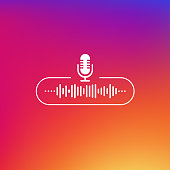 Podcast line button white colored on gradient background. Vector illustration.