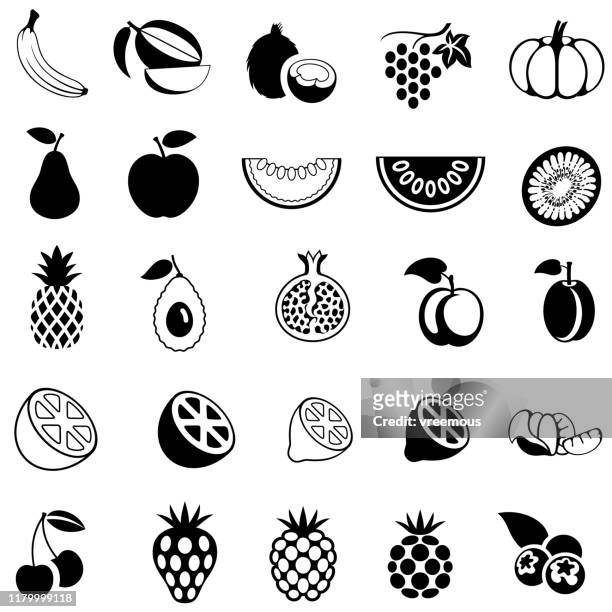 obst-icons-set - mango coconut stock-grafiken, -clipart, -cartoons und -symbole