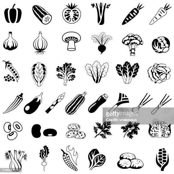 vegetables icons set - black eyed peas food stock illustrations