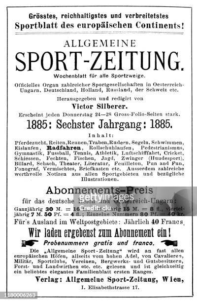 ad for allgemeine sport-zeitung, vienna, sports newspaper - old advertisement stock illustrations