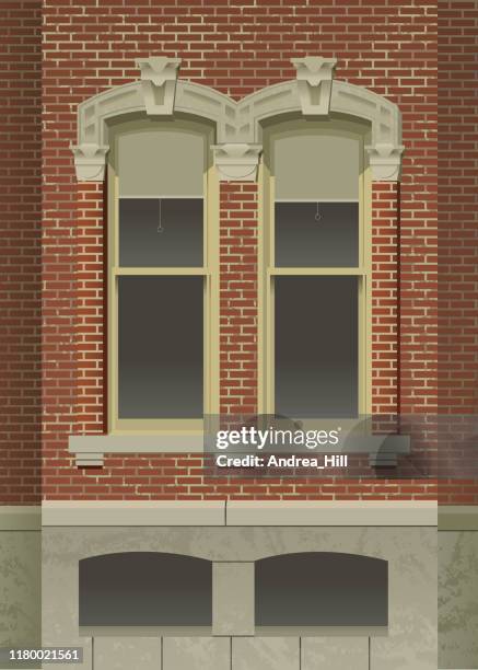 ornate windows on a victorian house vector illustration - victorian house canada stock illustrations
