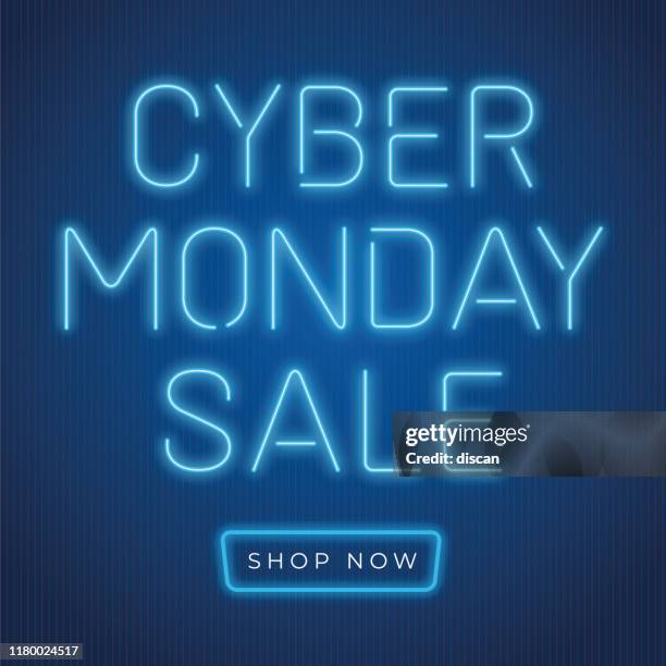 cyber monday banner im modischen neon-stil, leuchtendes schild, nächtliche werbung für verkaufsrabatte von cyber monday. - cyber monday stock-grafiken, -clipart, -cartoons und -symbole