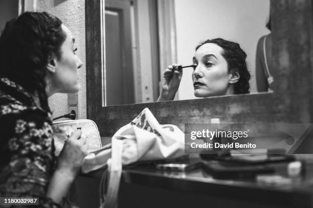 Nadia Alonso puts on makeup in the dressing room of Teatro Cofidis Alcazar on September 15, 2019 in Madrid, Spain.