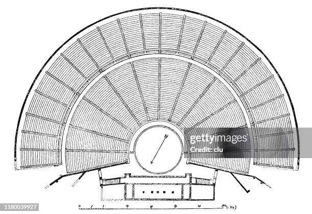 plan of the epidaurus theater - epidaurus greece stock illustrations