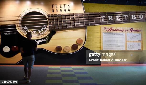 An exhibit at the Country Music Hall of Fame and Museum in downtown Nashville, Tennessee, shows the anatomy of a guitar.