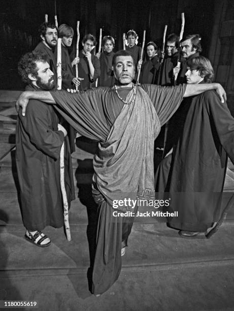 American actor James Earl Jones , as the titular character, and the cast perform onstage in 'Oedipus Rex' at the Cathedral of St John the Divine, New...