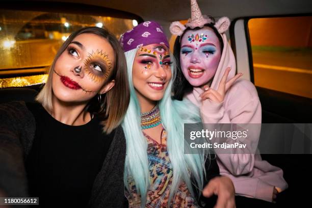 night out with the girls - halloween party stock pictures, royalty-free photos & images