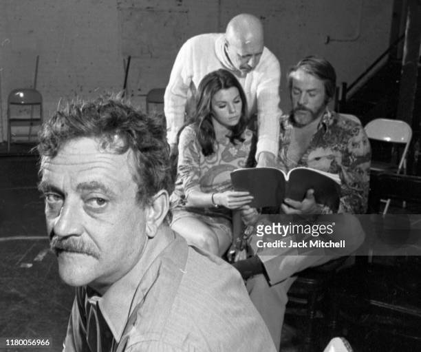 Portrait of American author and playwright Kurt Vonnegut Jr as he poses, during rehearsals for his Off-Broadway play, 'Happy Birthday, Wanda June' ,...