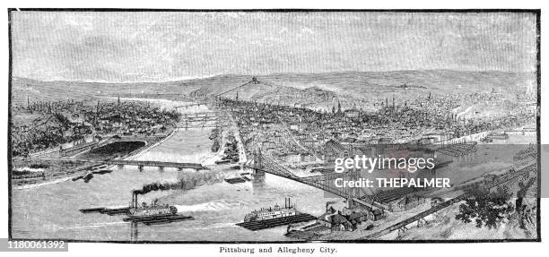 ilustrações, clipart, desenhos animados e ícones de gravura do porto de pittsburg 1888 - pittsburgh