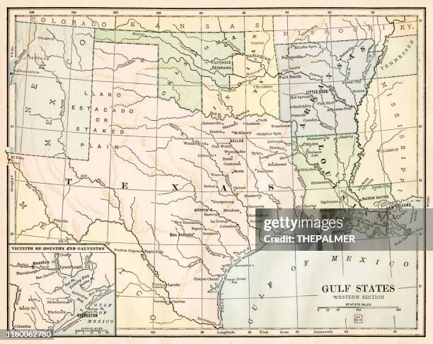 map gulf states 1888 - tennessee v arkansas stock illustrations