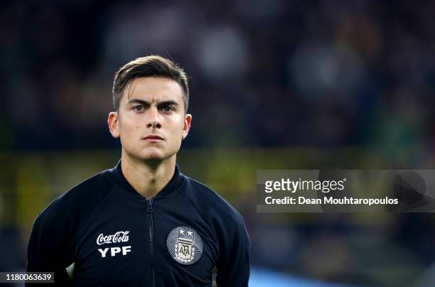 Paulo Dybala of Argentina lines up during the International Friendly between Germany and Argentina at Signal Iduna Park on October 09, 2019 in...