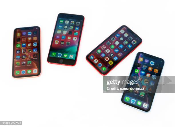 iphone xr in different colours - editorial template stock pictures, royalty-free photos & images