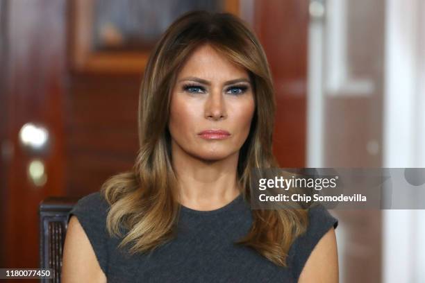 First lady Melania Trump meets with teen age children to discuss the dangers of youth vaping at the White House October 09, 2019 in Washington, DC....