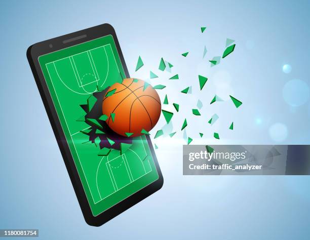 basketball breaking smartphone - broken glass pieces stock illustrations