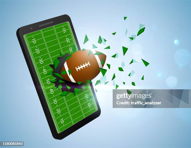 bildbanksillustrationer, clip art samt tecknat material och ikoner med fotboll bryta smartphone - american football on screen