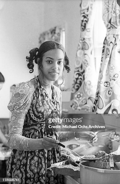 Olympia Sylvers of the R and B group The Sylvers helps make lunch at home on June 29, 1972 in Los Angeles, California.