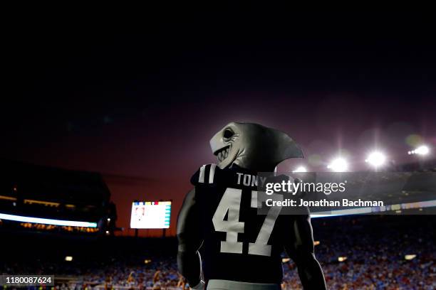 Mississippi Rebels mascot Landshark Tony is pictured during a game against the Vanderbilt Commodores at Vaught-Hemingway Stadium on October 05, 2019...