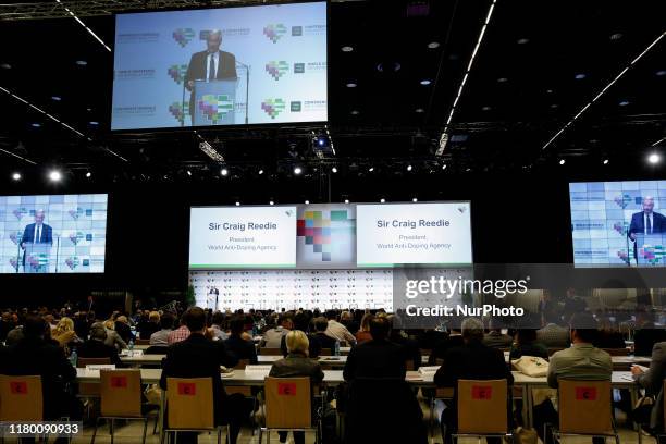 President of Executive Committee of World Anti-Doping Agency, Sir Craig Reedie speaks at the opening ceremony of World Conference of Doping in Sport...