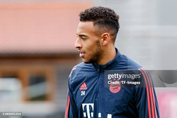 Corentin Tolisso of FC Bayern Muenchen looks on at Saebener Strasse training ground on November 5, 2019 in Munich, Germany. FC Bayern Muenchen will...