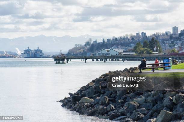 relaxing on the point defiance park - tacoma stock pictures, royalty-free photos & images