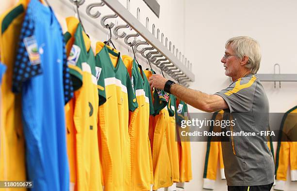 The Australian shirts are hung up prior to the FIFA Women's World Cup 2011 Group D match between Australia and Equatorial Guinea at the FIFA Womens...