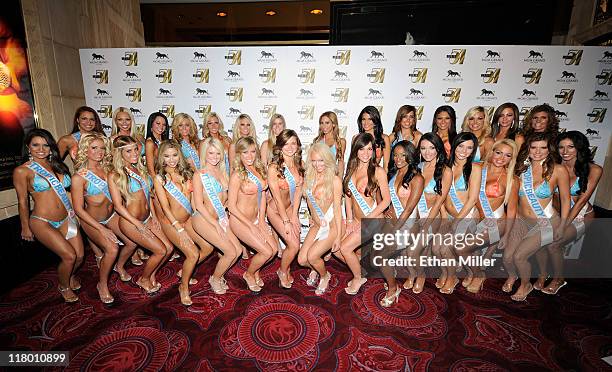 Tropic Beauty Model Search contestants arrive at a post-fight party for UFC 132 at Studio 54 inside the MGM Grand Hotel/Casino early July 3, 2011 in...