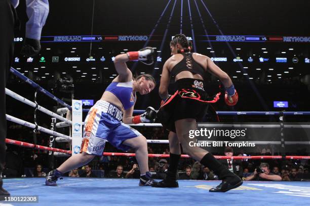 Amanda Serrano defeats Yamila Reynosa by Unanimous Decision in their WBO Junior Welterweight Title fight at Barclays Center on September 8, 2018 in...