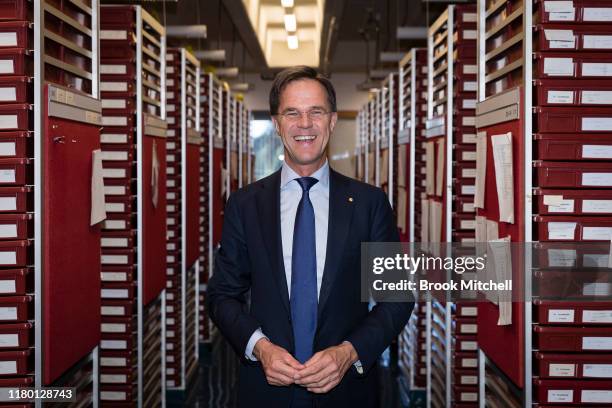 The Dutch Prime Minister Mark Rutte poses for a photo during a visit to the National Herbarium of NSW in Sydney on October 10, 2019 in Sydney,...