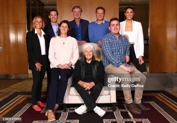 Row 1: Emma Snowsill, Robbie McEwen, Dennis Cometti, Russell Mark, Stephanie Rice, Row 2: Cheryl Salisbury, Dawn Fraser and Matt Cowdrey pose during...