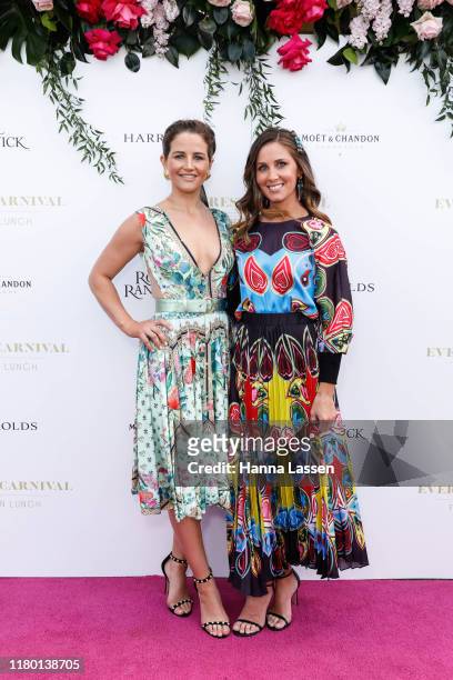 Michelle Payne and Cathy McEvoy attend the Everest Carnival Fashion Lunch at Royal Randwick Racecourse on October 10, 2019 in Sydney, Australia.