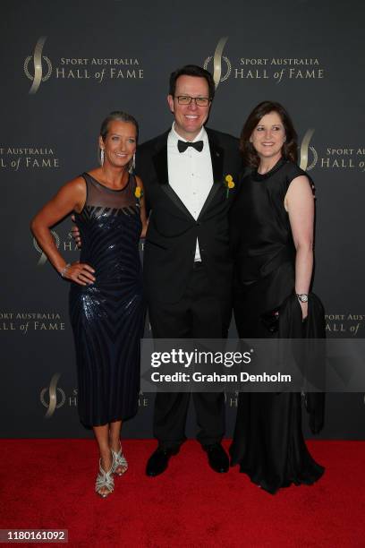 Layne Beachley, Kieren Perkins and his wife Karen arrive ahead of the Sport Australia Hall of Fame Induction and Awards Gala Dinner at Crown...