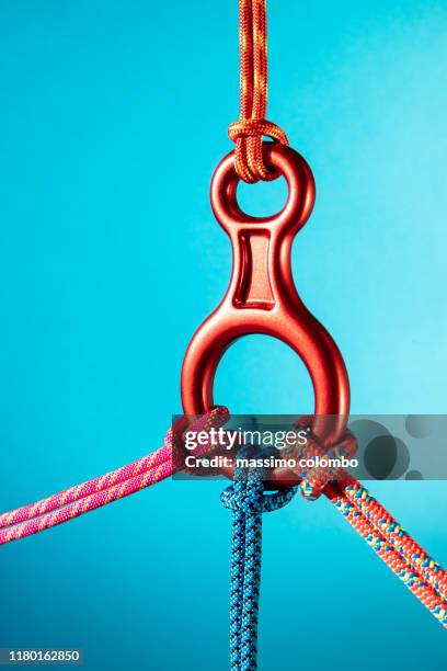 connection and safety concepts, ropes and carabiners - climbing equipment stock pictures, royalty-free photos & images