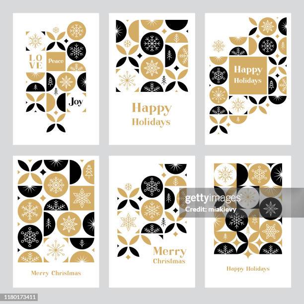 ilustrações de stock, clip art, desenhos animados e ícones de holiday greeting card set with snowflakes - christmas design