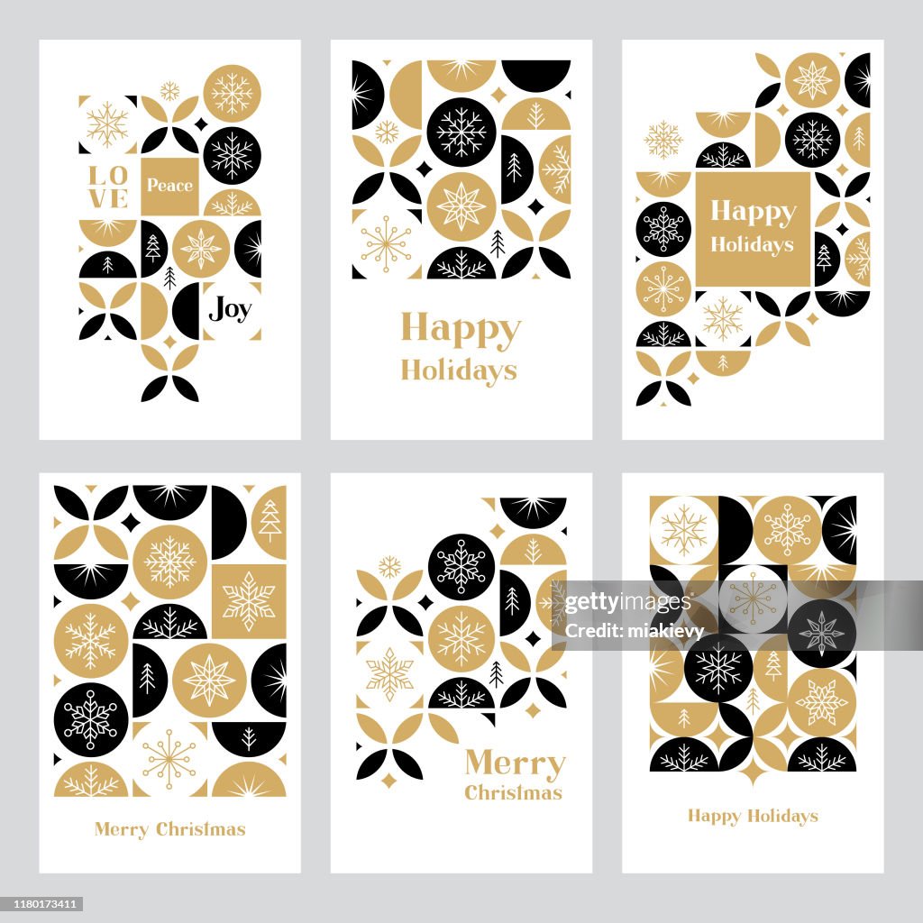 Holiday greeting card set with snowflakes
