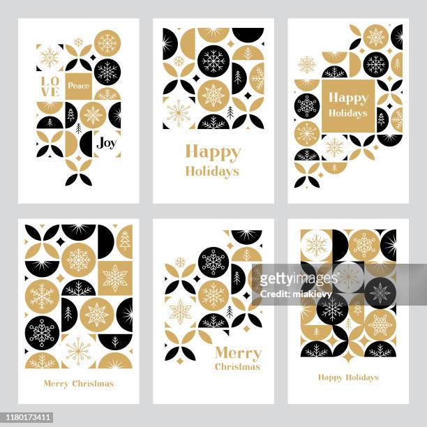 holiday greeting card set with snowflakes - christmas stock illustrations