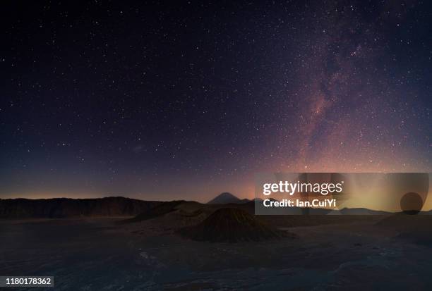 aerial view of mount semeru volcano, mount bromo, east java, indonesia - dusk stars stock pictures, royalty-free photos & images