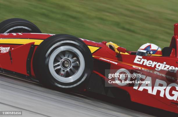 Juan Pablo Montoya of Colombia drives the Target Chip Ganassi Racing Reynard 99i Honda during practice for the Championship Auto Racing Teams 2000...